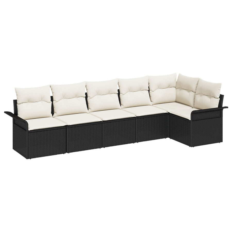 6-Delige Tuin Sofa Set Met Kussens Poly Rattan Zwart en crème zonder tafel