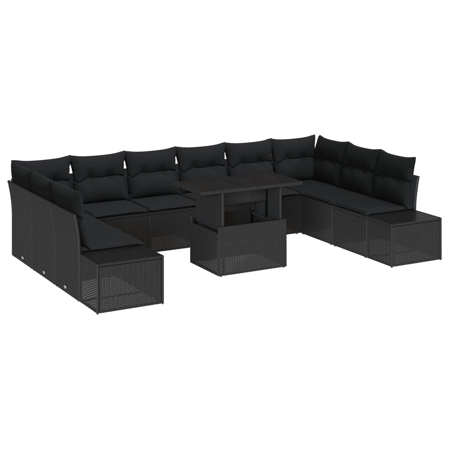 Tuinbankset Set Van 11 Zwart Rattan Tuinbankset Rechthoekig