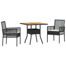 3-Delige Tuin Eetset met Kussens Zwart Poly Rattan