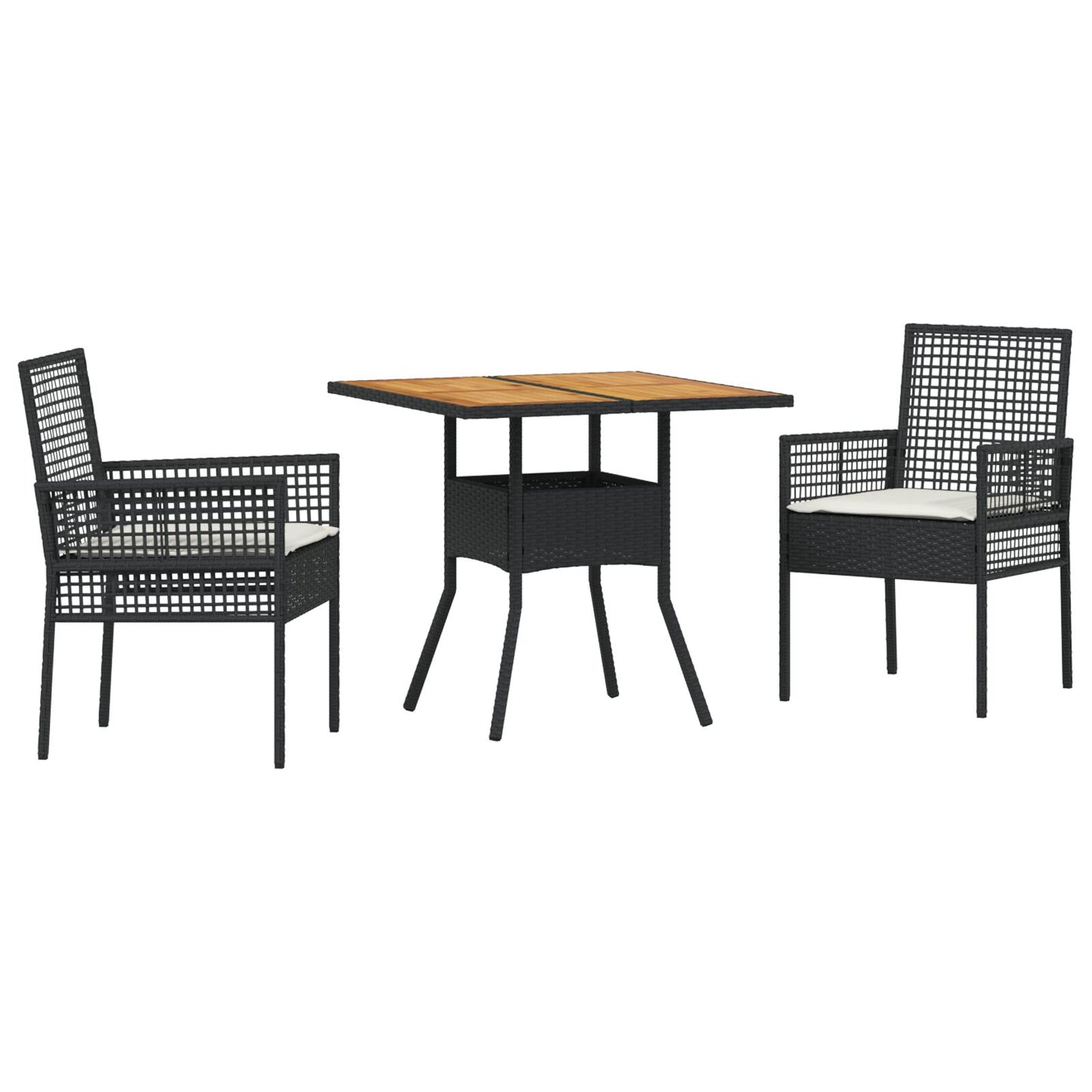3-Delige Tuin Eetset met Kussens Zwart Poly Rattan