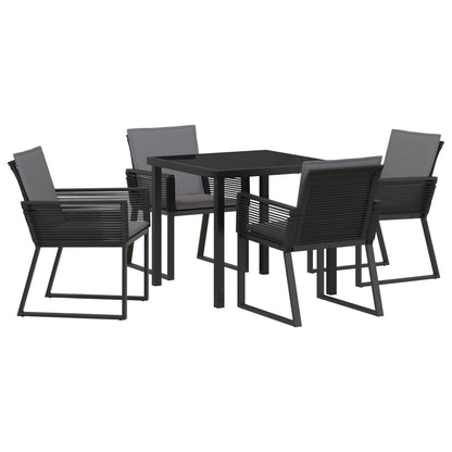 5-Delige Tuin Eetset Met Kussens Zwart Poly Rattan