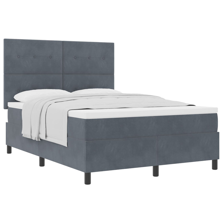 Boxspringbed Met Matras Donkergrijs 140X200 Cm Fluweel Blauw