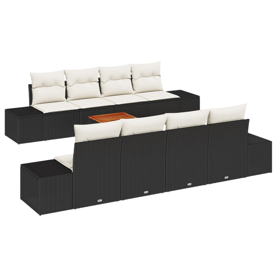 9-Delige Tuinsofa Set Met Kussens Zwart Poly Rattan Acacia