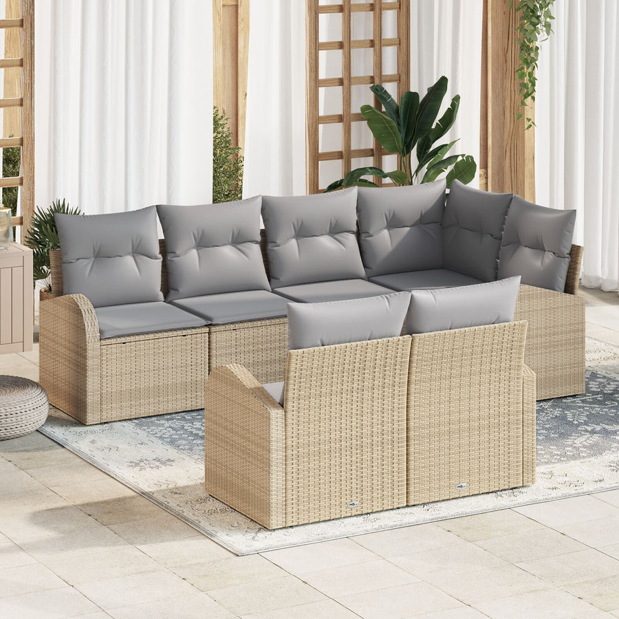 7-Delige Tuinsofa Set Met Kussens Beige Poly Rattan