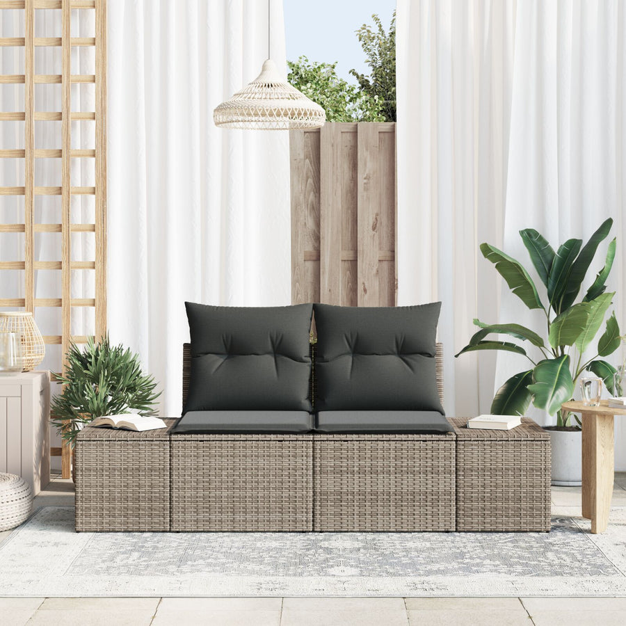2-Persoons Tuin Sofa Met Kussens Poly Rattan Grijs geen opslag