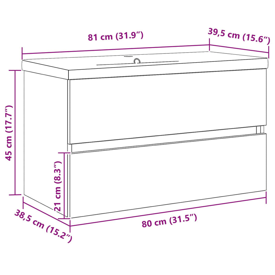 Wastafelkast Met Ingebouwde Wastafel Zwart Eiken Engineered Hout,  Wastafelkast Zwart Eiken 80X38.5X45 Cm Engineered Hout