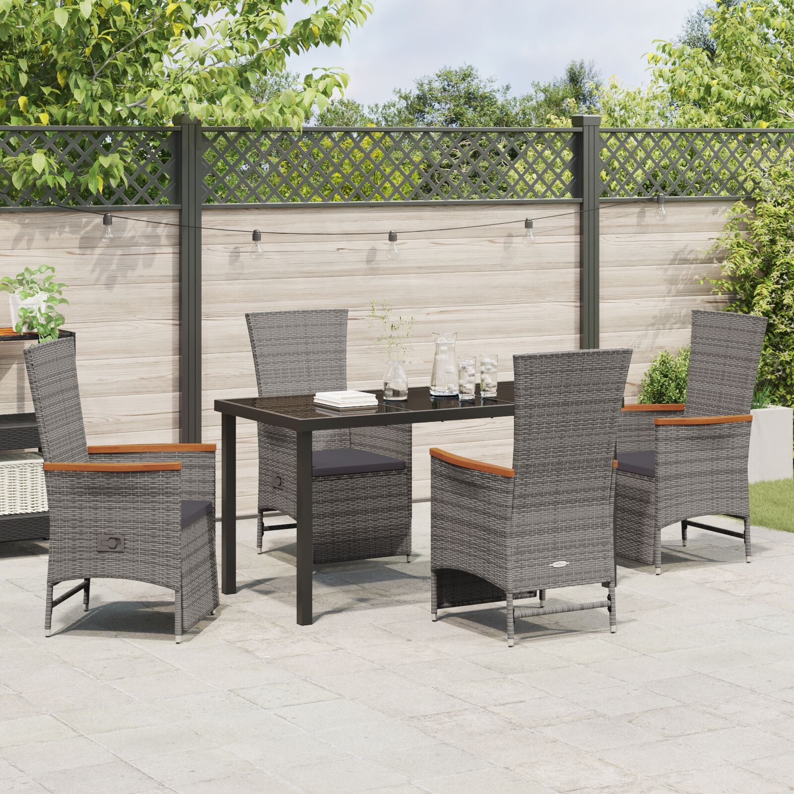 5 Delige Tuin Eetset Met Kussens Grijs Poly Rattan
