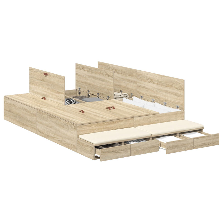 Opbergbedframe Sonoma Eiken Spaanplaat 140 X 190 Cm Artisanaal Eiken