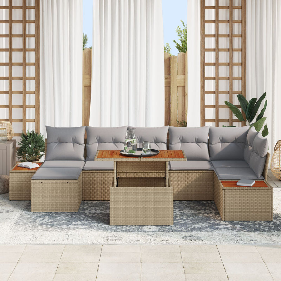 Tuinbank Set Set Van 8 Beige, Grijs Rattan, Polyester