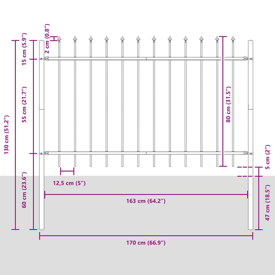 Tuinafscheiding Met Spitse Bovenkant 8,5X0,8 M Staal Grijs 0.8 m 8.5 m