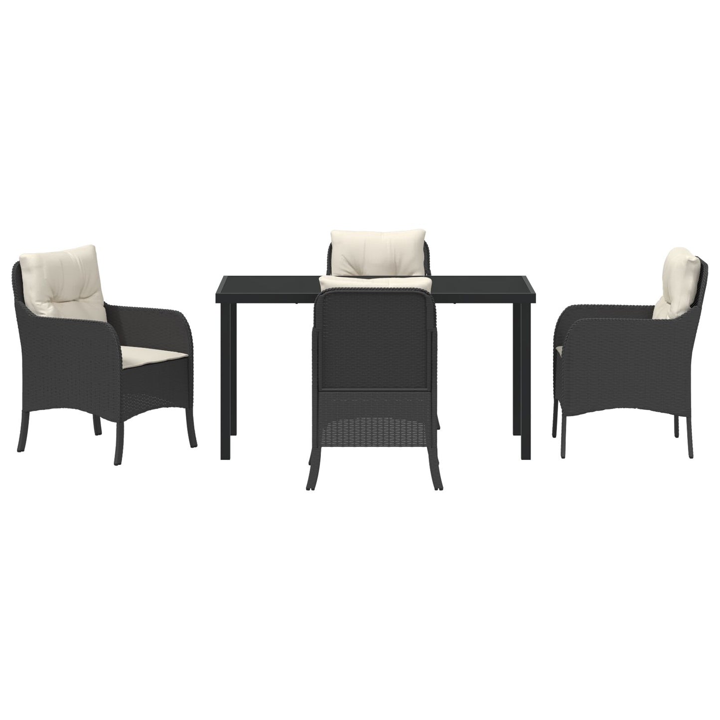 5-Delige Tuin Eetset Met Kussens Zwart Poly Rattan