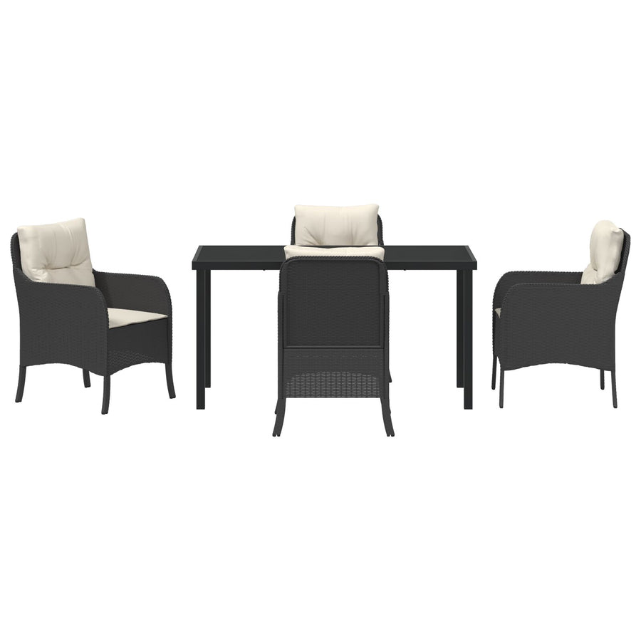 5-Delige Tuin Eetset Met Kussens Zwart Poly Rattan