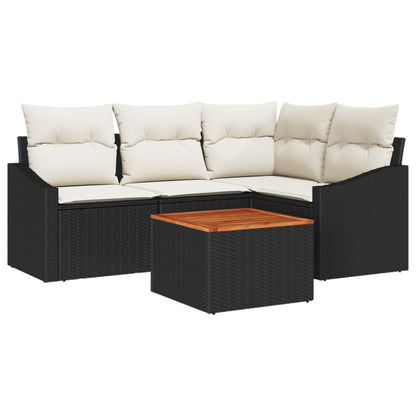5 Delige Tuin Sofa Set Met Kussens Zwarte Poly Rattan Acacia