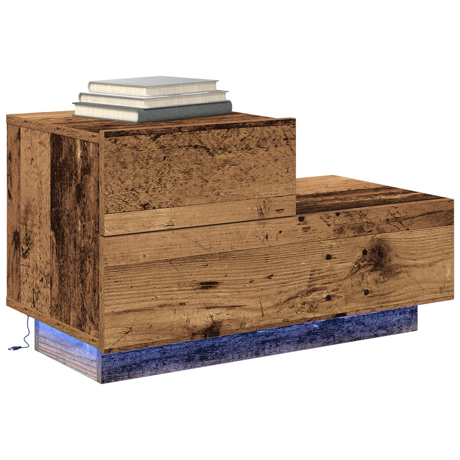 Nachtkastje Met Led-Verlichting 100X36X49 Cm Oude Hout