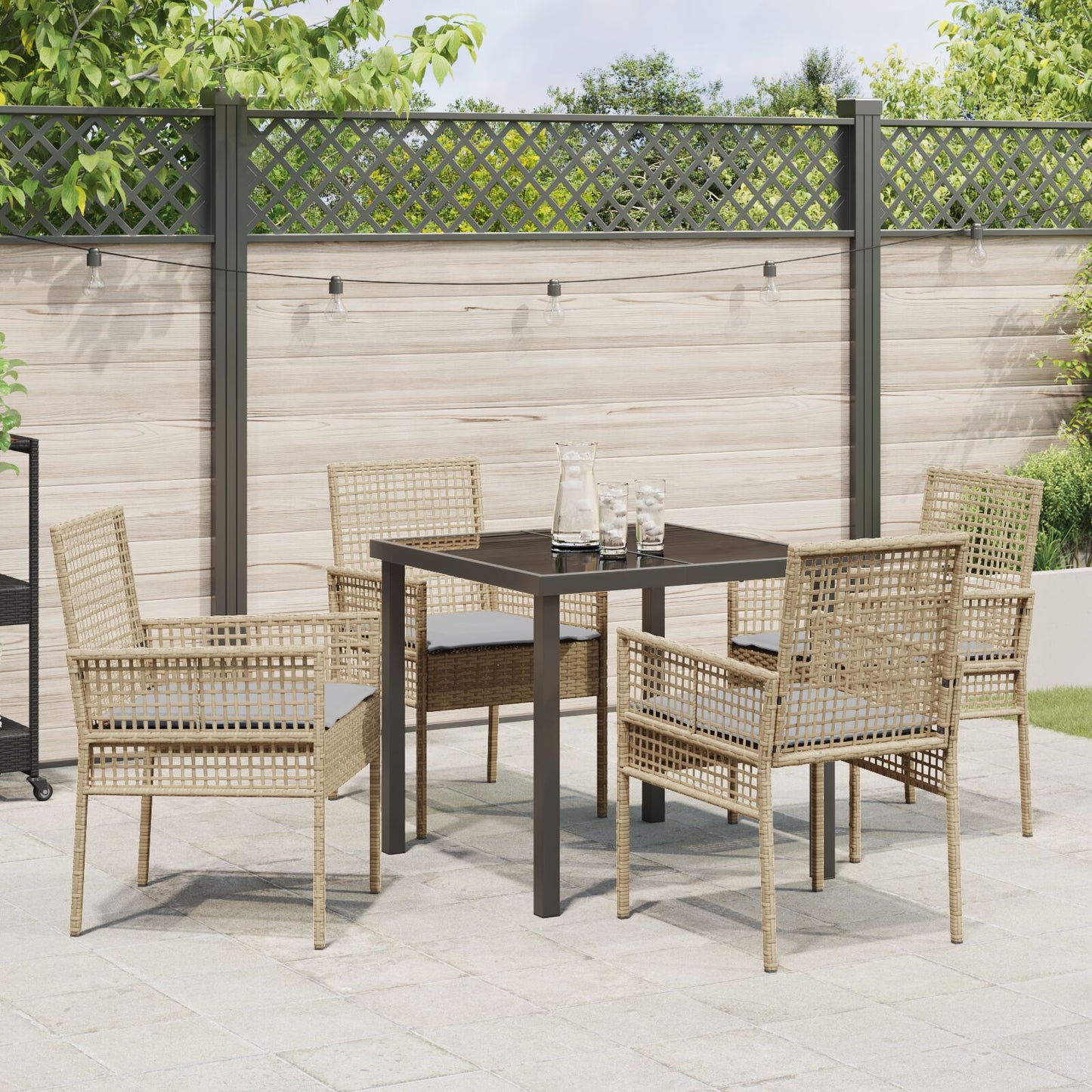 5-Delige Tuin Eettafelset Met Kussens Beige Poly Riet