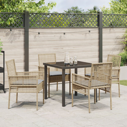 5-Delige Tuin Eettafelset Met Kussens Beige Poly Riet