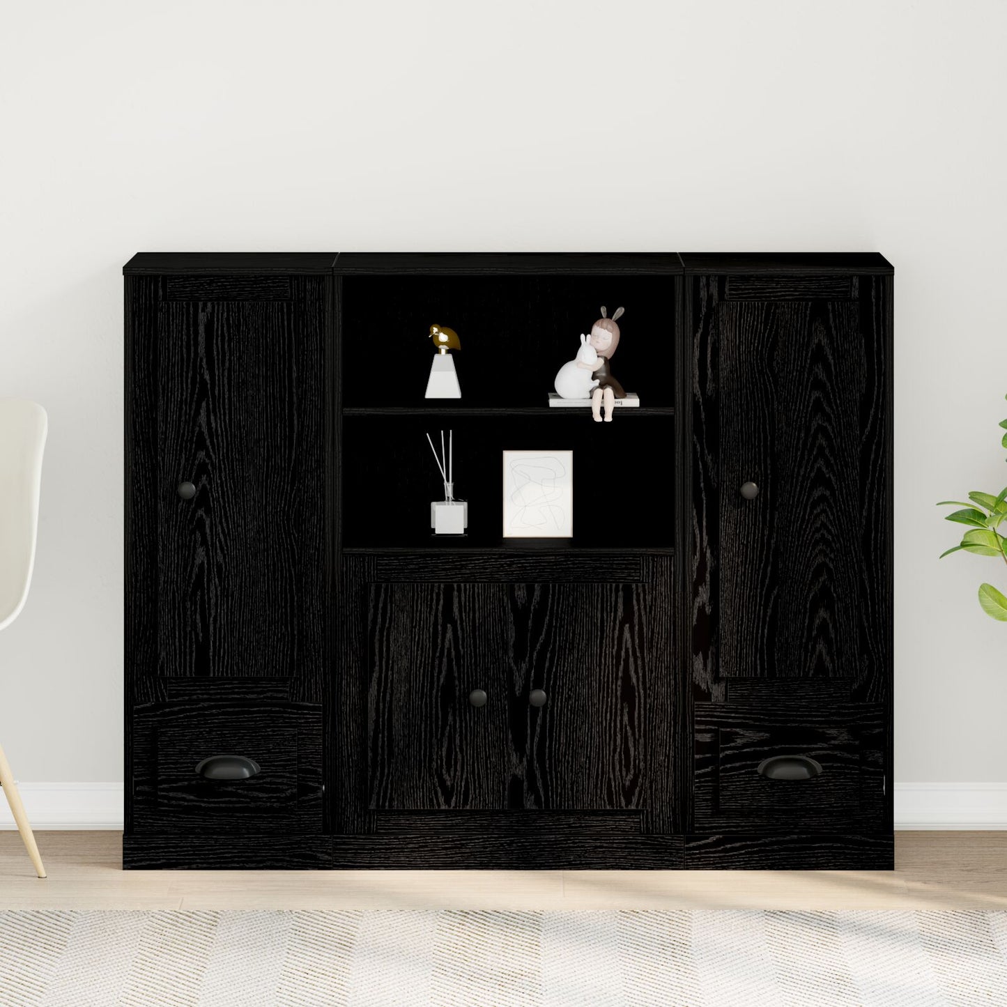 Highboard 132X35,5X103,5 Cm Gelaagd Hout Zwart eiken
