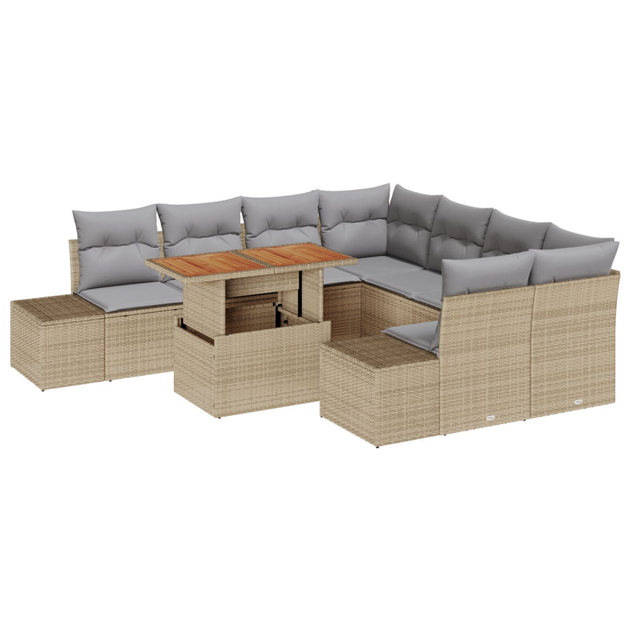Tuinbank Set Set Van 9 Beige Met Grijze Kussens