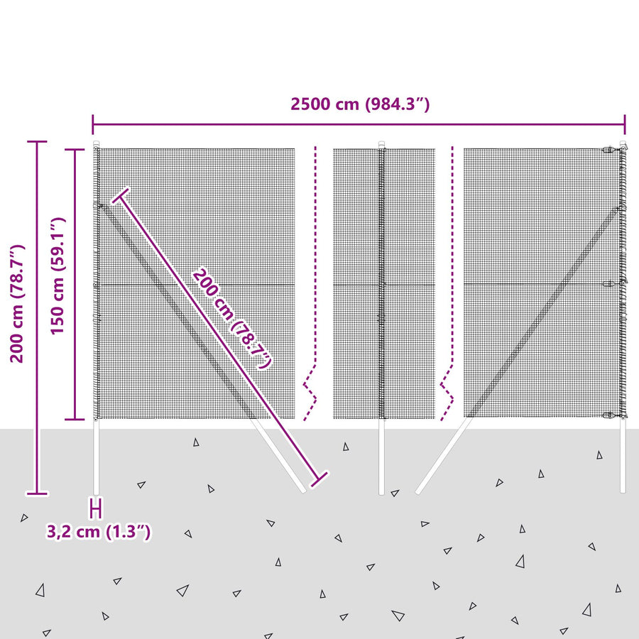 Paal Set Set Van 2 Grijs Poedergecoat Staal, Pvc 25 X 1,5 M Gegalvaniseerd Staal