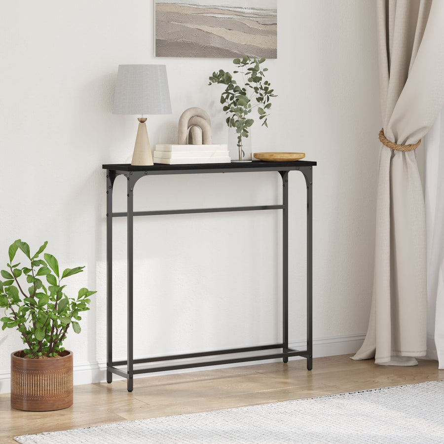 Console Tafel Metaal Frame, Mdf Bovenblad Compact Zwart eiken