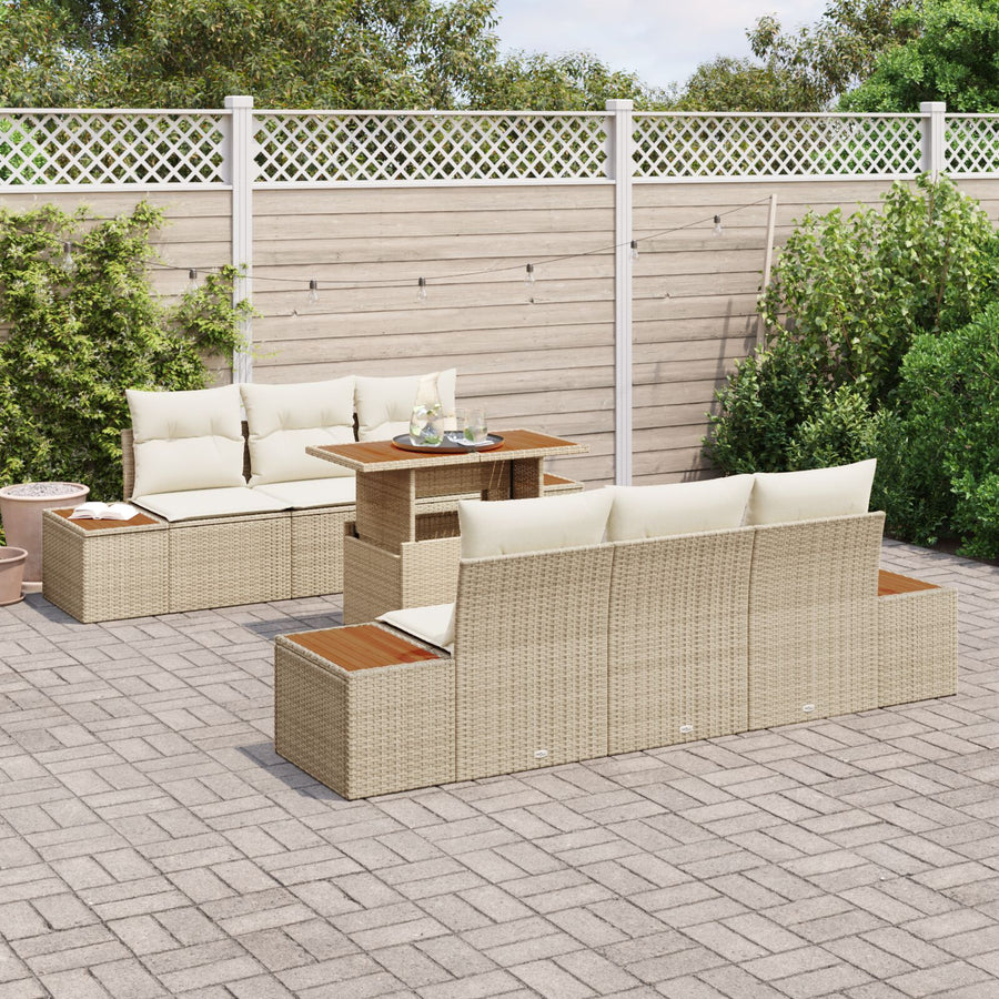 Tuin Sofa Set Set Van 7 Beige Rattan Tuin Eetset Rechthoekig