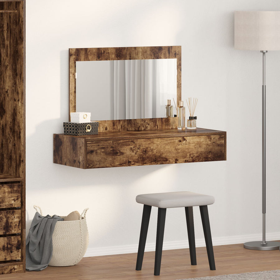 Wandmontage Kaptafel 100 x 40 x 70 cm Gerookt Eiken zonder LED