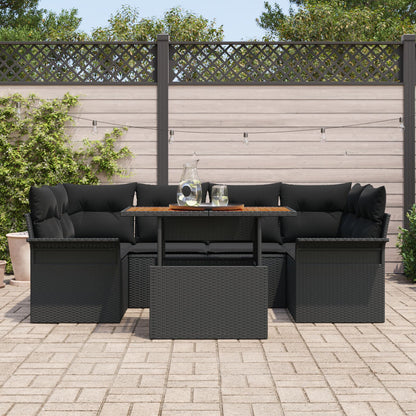 7-Delige Tuinsofa Set Met Kussens Zwart Poly Rieten Acacia