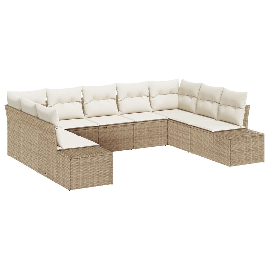 9-Delige Tuin Sofa Set Met Kussens Poly Rattan Beige en crème zonder tafel