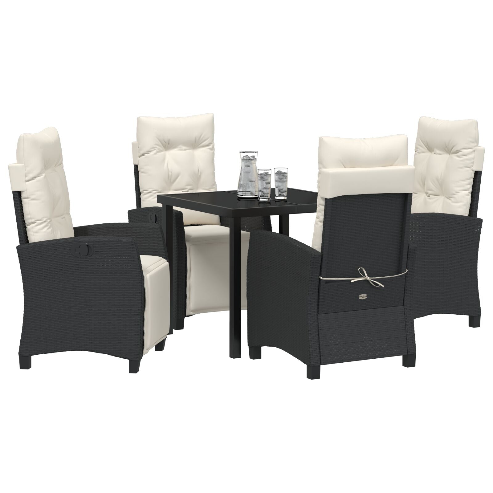 5-Delige Tuin Eet Set Zwart Poly Rattan