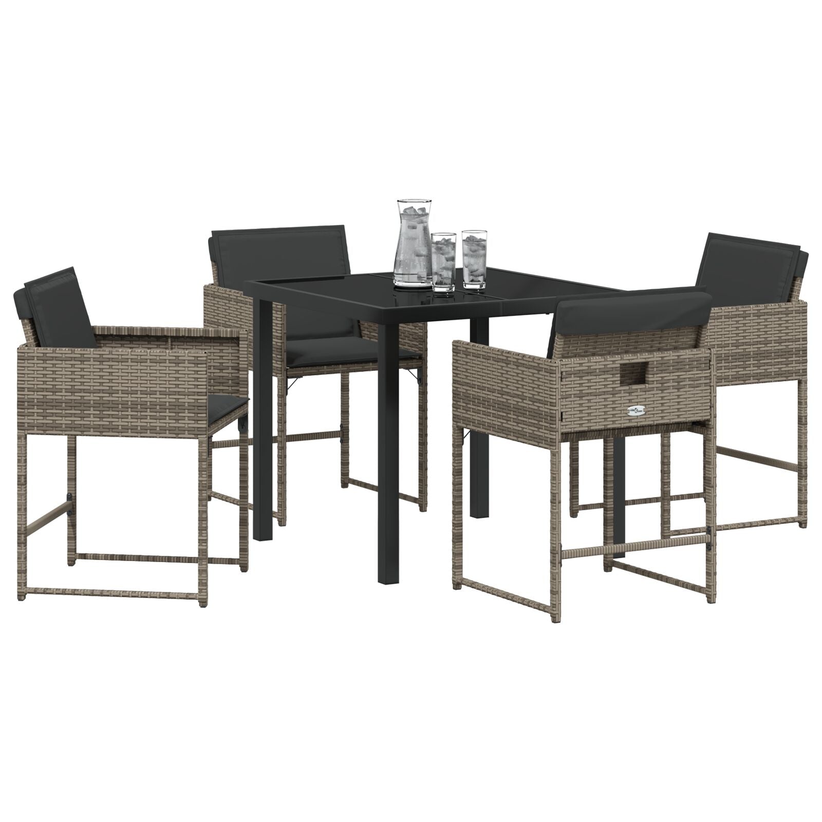 5-Delige Tuin Eettafel Set Met Kussens Grijze Poly Rattan