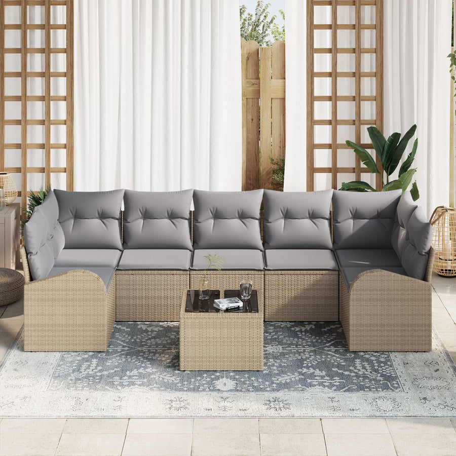8-Delige Tuinset Met Kussens Beige Poly Rattan