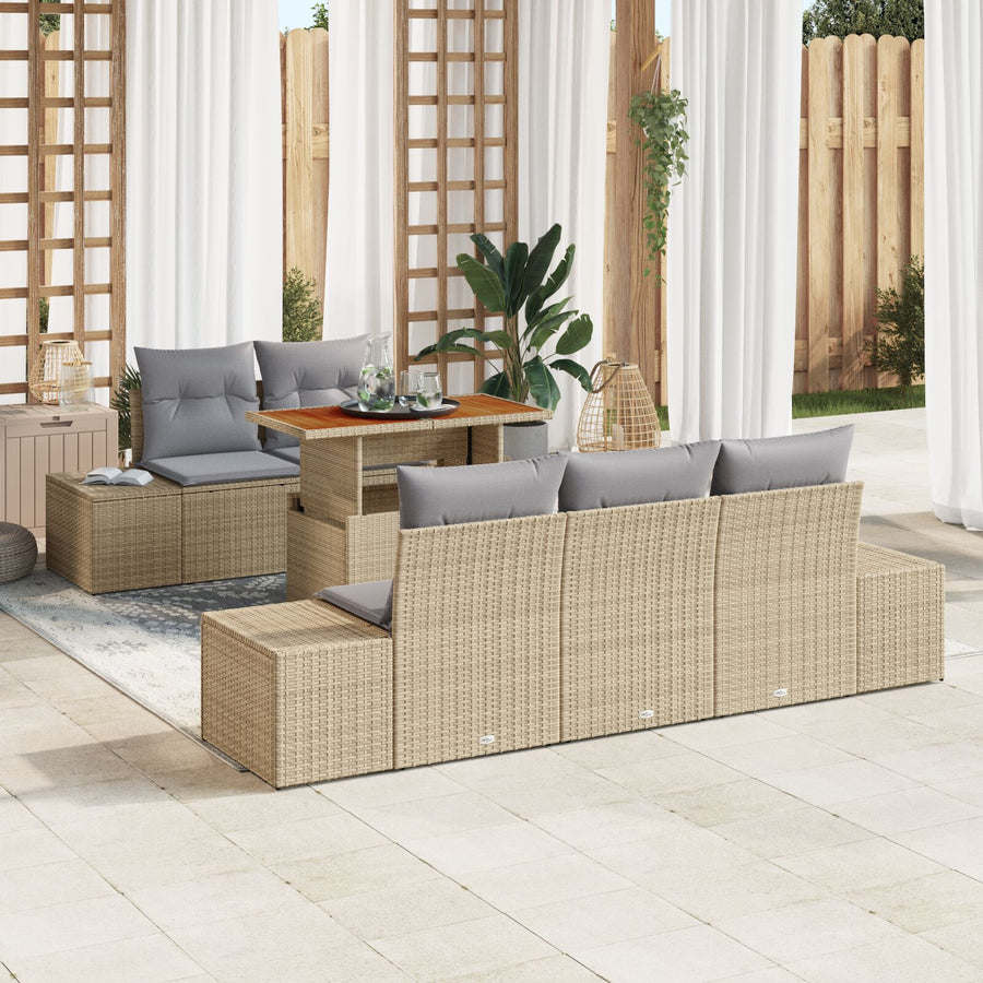 6-Delige Tuinbank Set Met Kussens Beige Poly Rattan