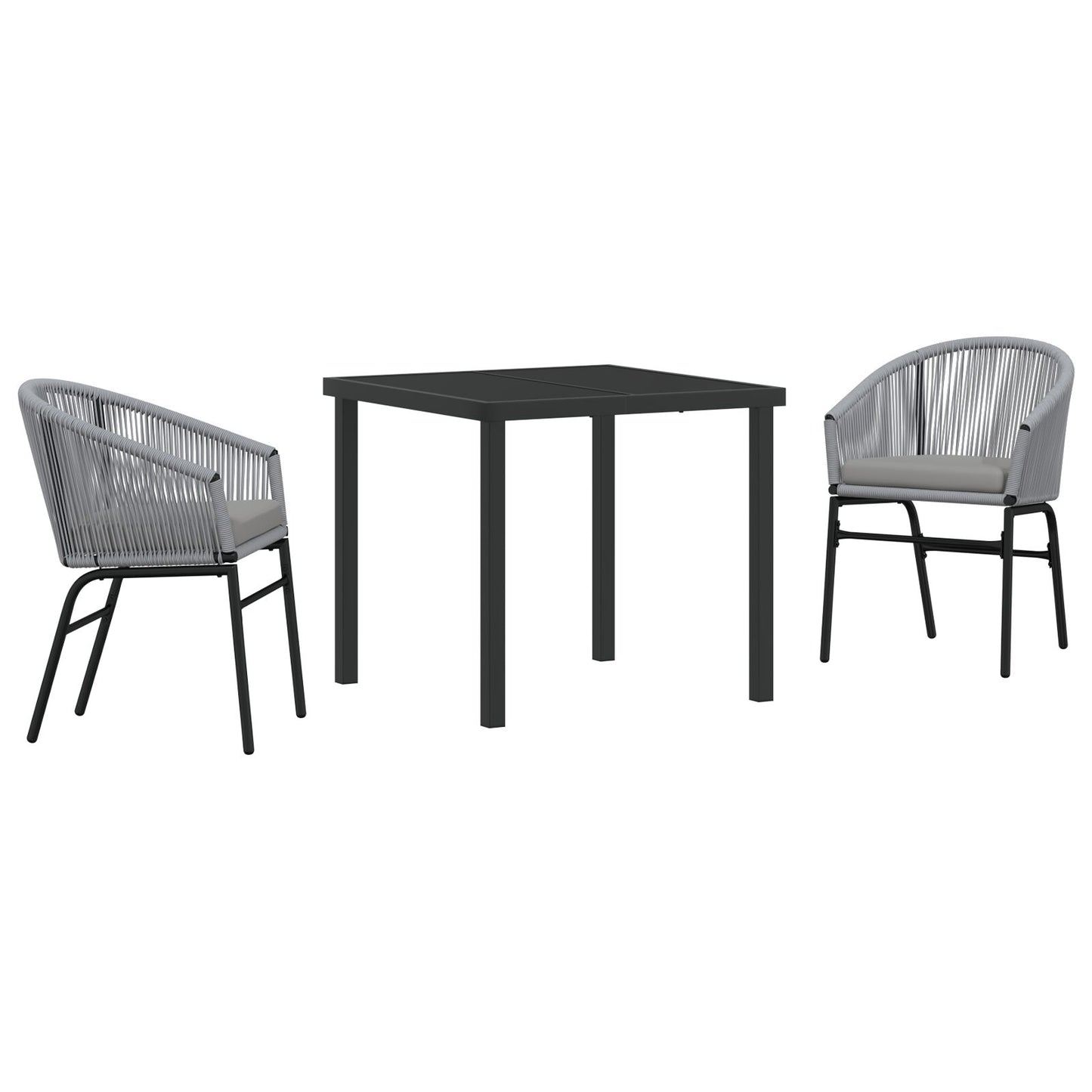 3-Delige Tuin Eetset Grijs Poly Rieten