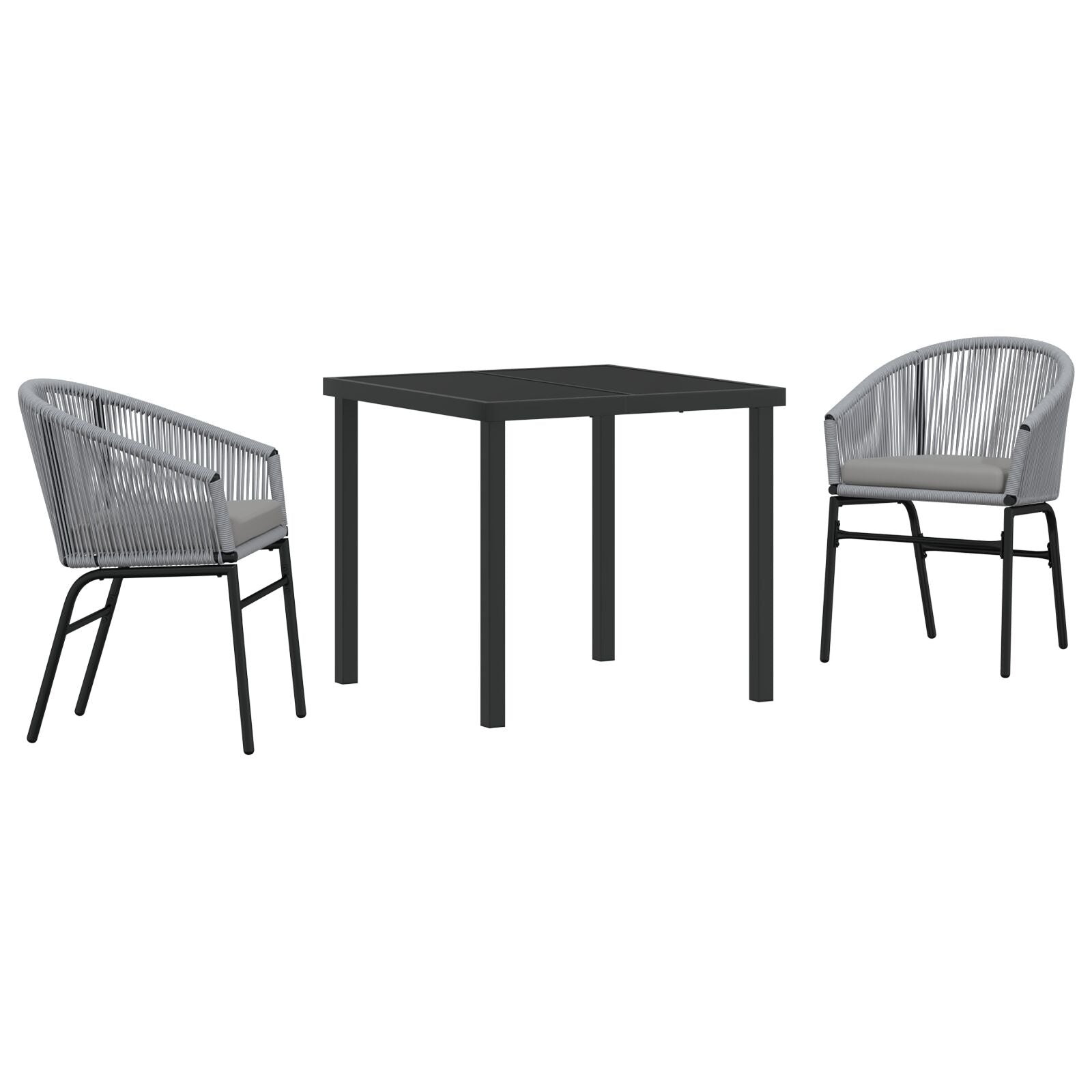 3-Delige Tuin Eetset Grijs Poly Rieten