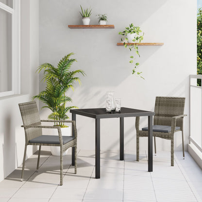 3-Delige Tuin Eetset Met Kussens Grijs Poly Rattan