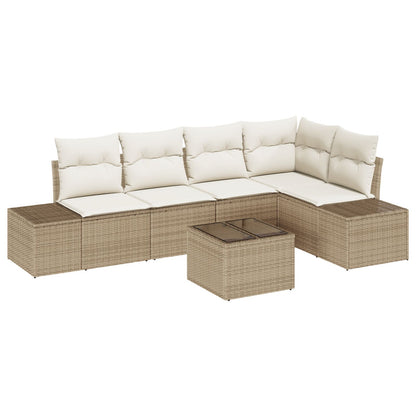 6-Delige Tuin Sofa Set Met Kussens Bruin Poly Rattan Beige en Wit met tafel