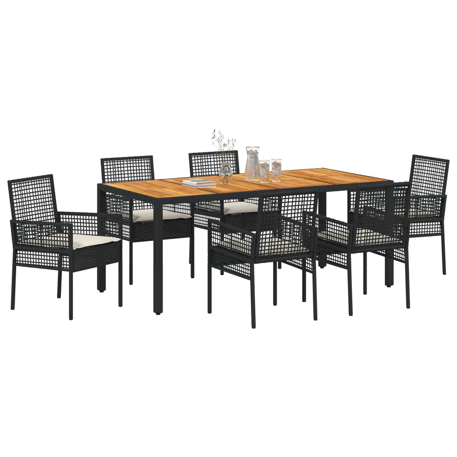 Eetset Set Van 4 Zwart En Crèmekleurig Rattan En Staal