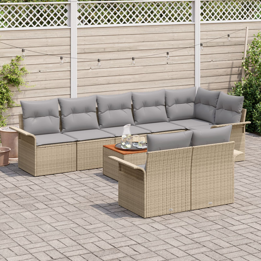 9-Delige Tuinbankset Met Kussens Beige Poly Riet Acacia