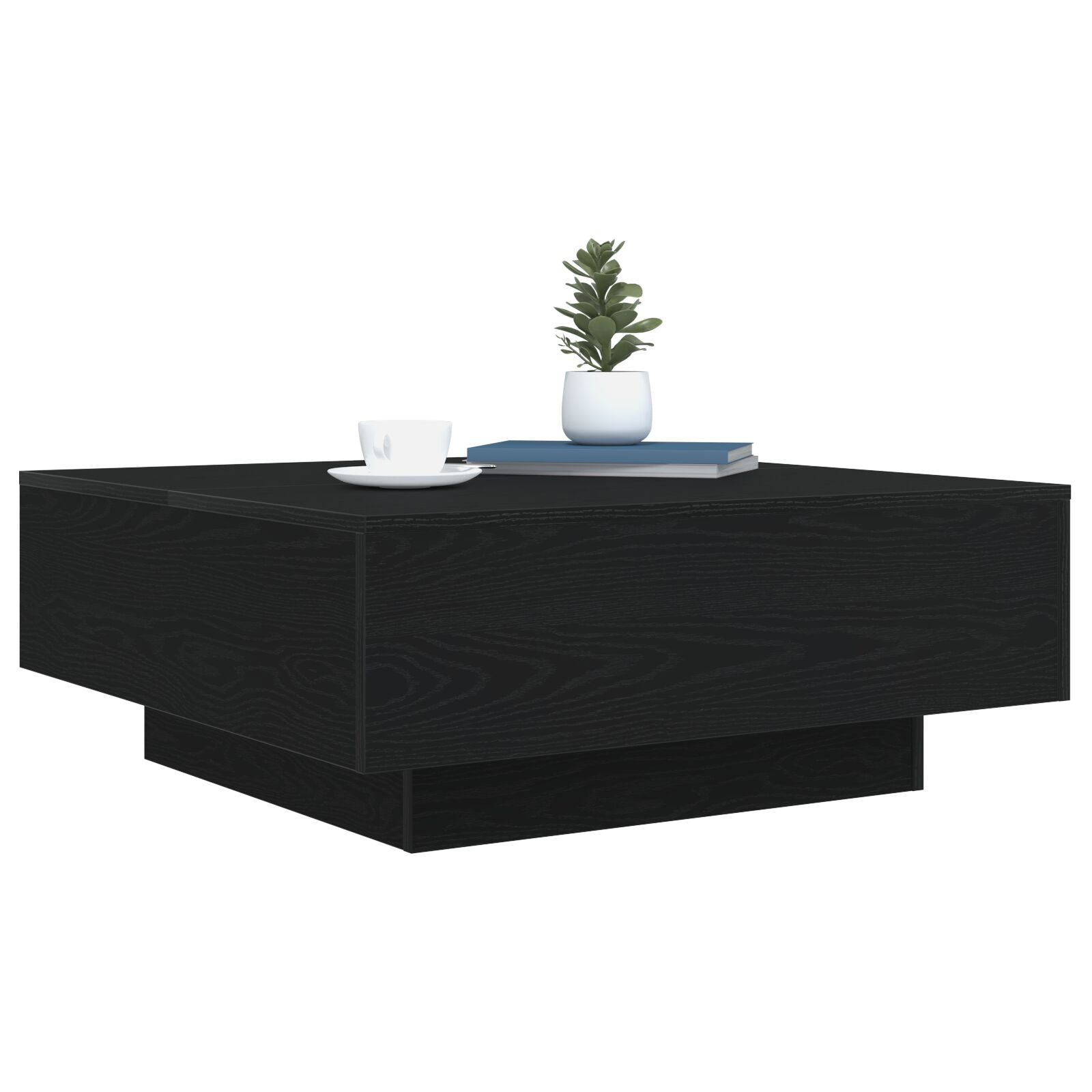 Salontafel Met Led-Verlichting Zwarte Eik 80X80X31 Cm