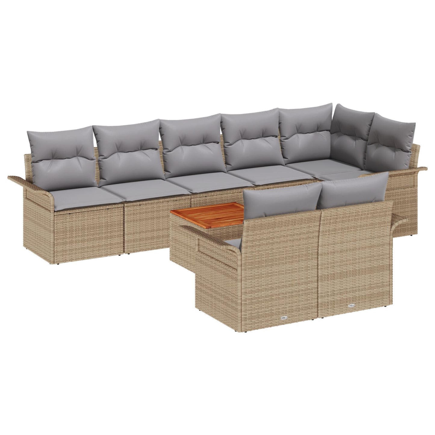 9-Delige Tuinbankset Met Kussens Beige Poly Riet Acacia