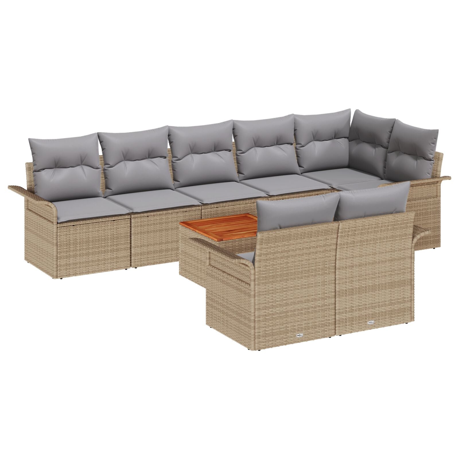 9-Delige Tuinbankset Met Kussens Beige Poly Riet Acacia