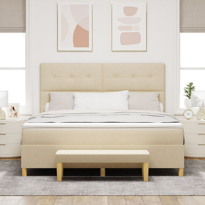 Boxspringbed Met Matras & Bank Stof Crème 180 x 200 cm Knoop tufted