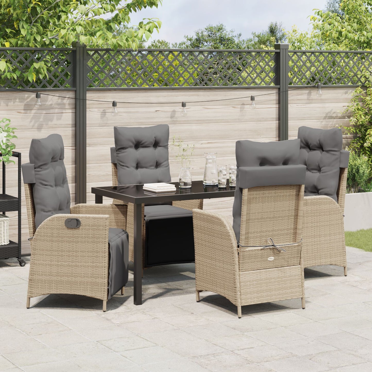 5-Delige Tuin Eettafel Set Beige Poly Rattan