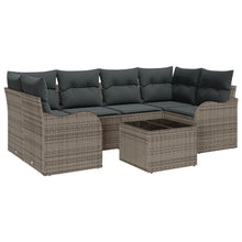 7-delige Tuin Sofa Set met Kussens Grijs Poly Rattan, vidaXL 2-Persoons Tuin Sofa met Kussens Grijs Poly Rattan