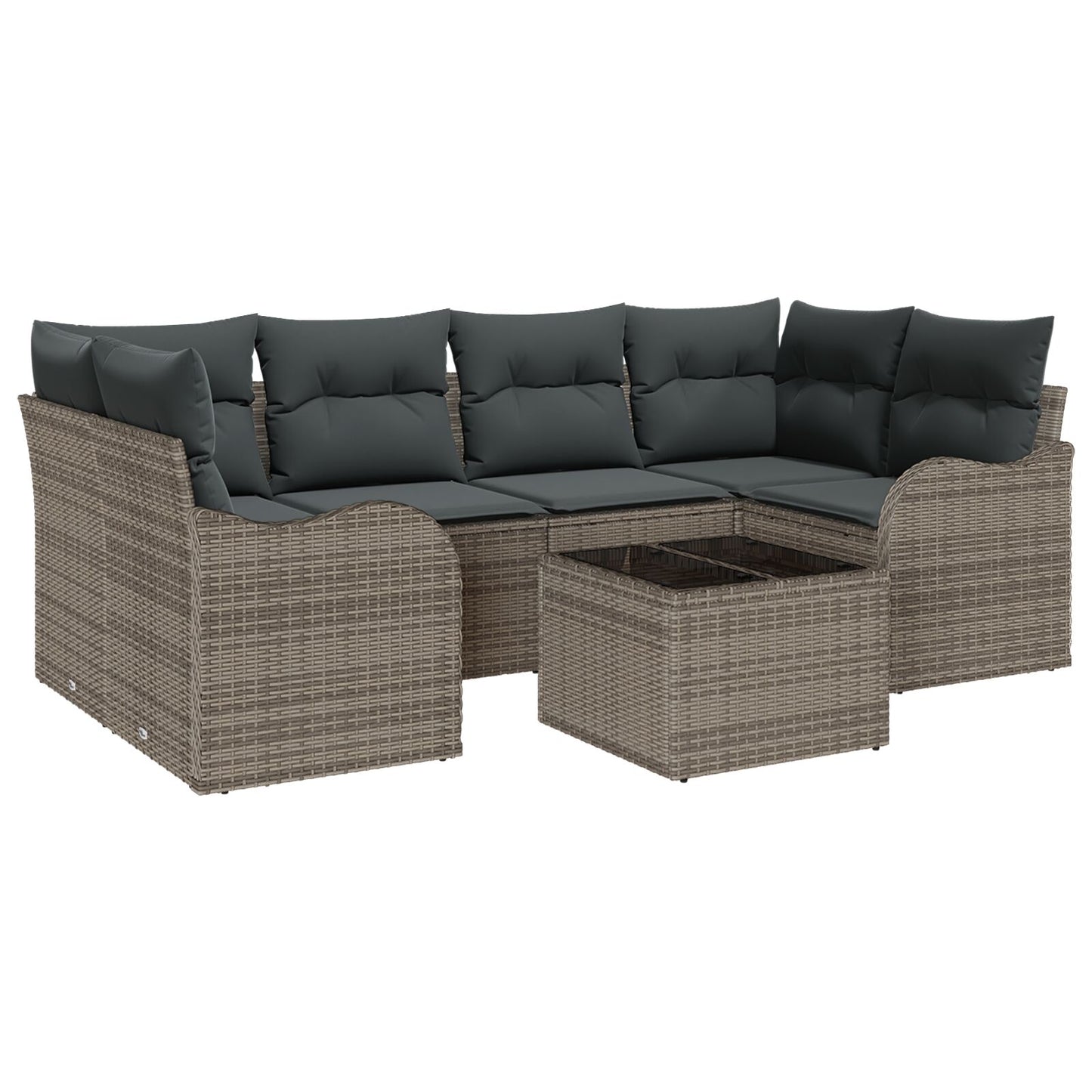 7-delige Tuin Sofa Set met Kussens Grijs Poly Rattan, vidaXL 2-Persoons Tuin Sofa met Kussens Grijs Poly Rattan