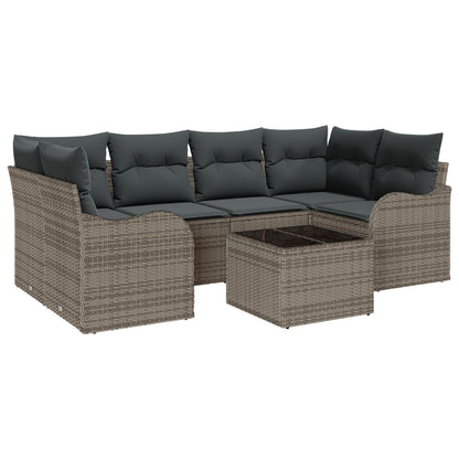 7-delige Tuin Sofa Set met Kussens Grijs Poly Rattan, vidaXL 2-Persoons Tuin Sofa met Kussens Grijs Poly Rattan