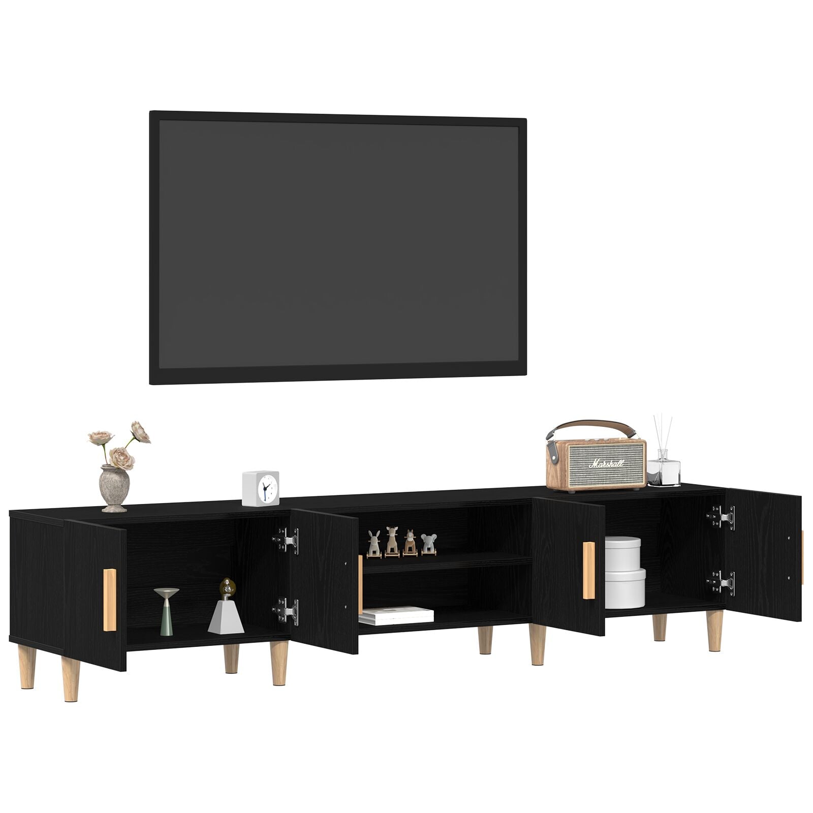 Tv Meubel Zwart Eiken 180X31,5X40 Cm Geengineerd Hout