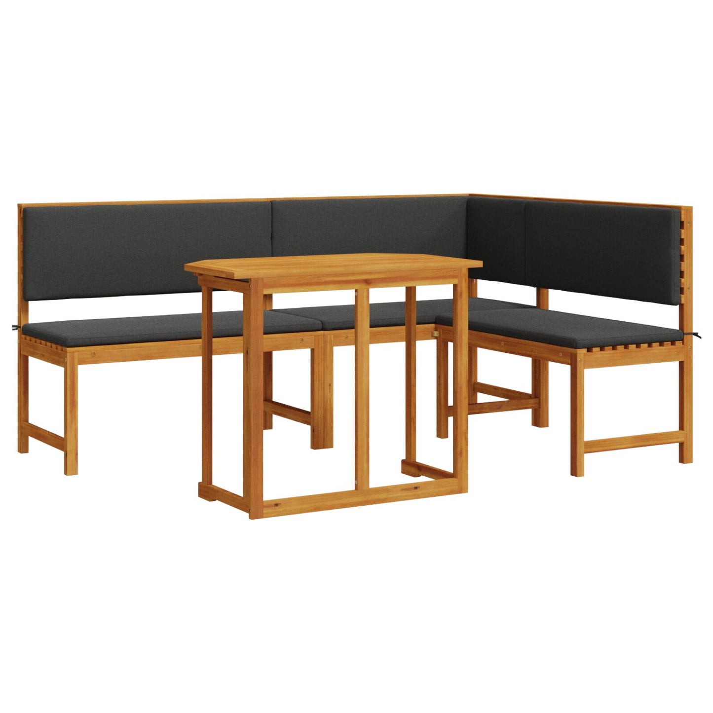 3-Delige Tuin Bistro Set Met Kussens Van Massief Acaciahout Anthraciet Tafel + 2x bank