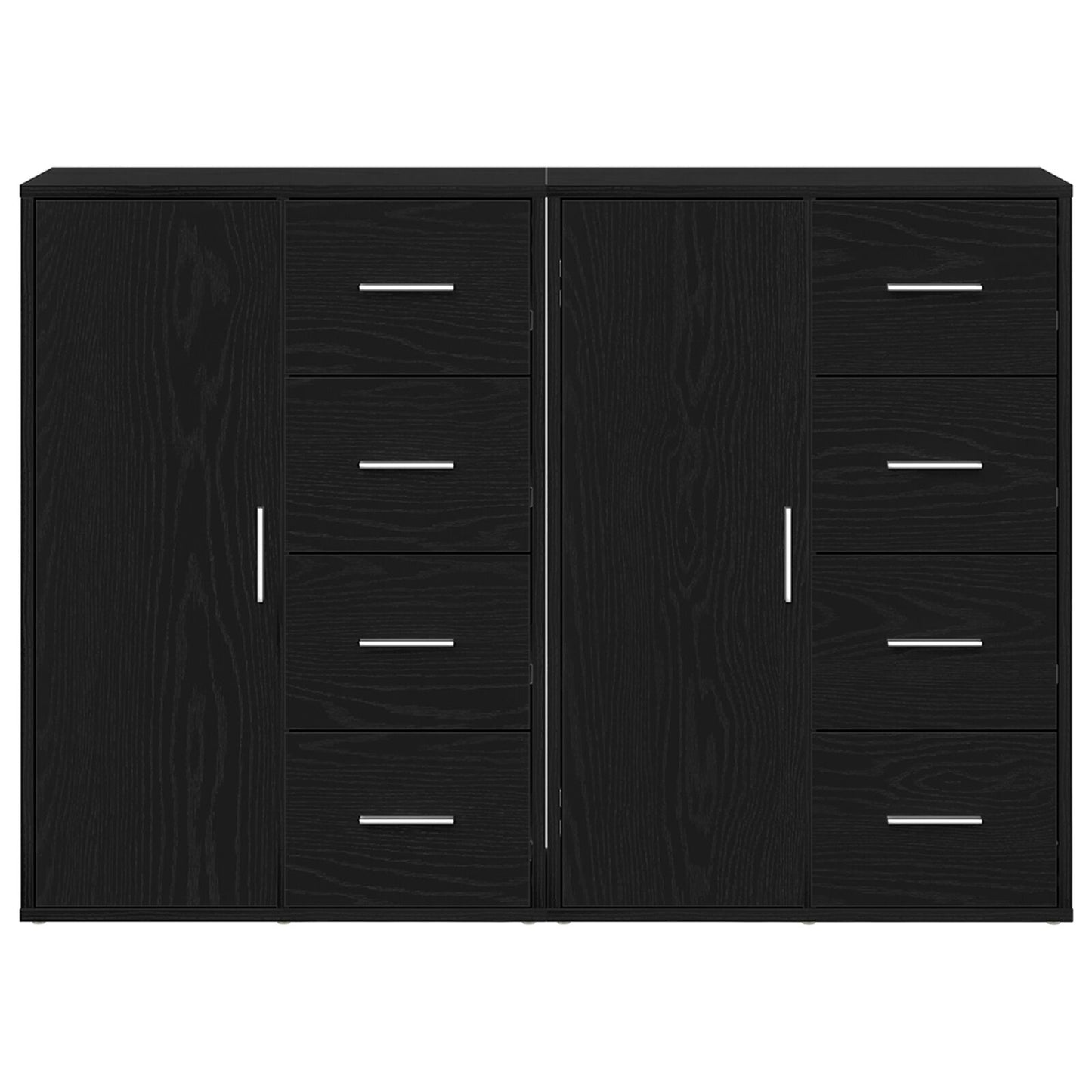 Sideboard Set Van 2 Zwart Eiken Hout, Metalen Handvatten