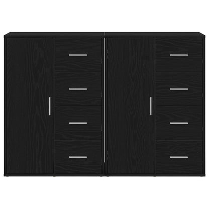 Sideboard Set Van 2 Zwart Eiken Hout, Metalen Handvatten